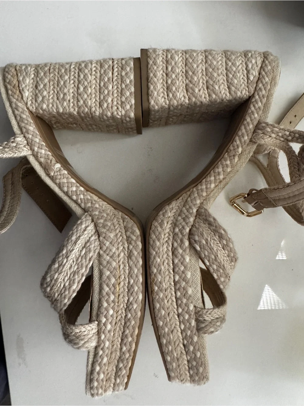 Dolce Vita Beige Braided Platform Sandals with Ankle Strap